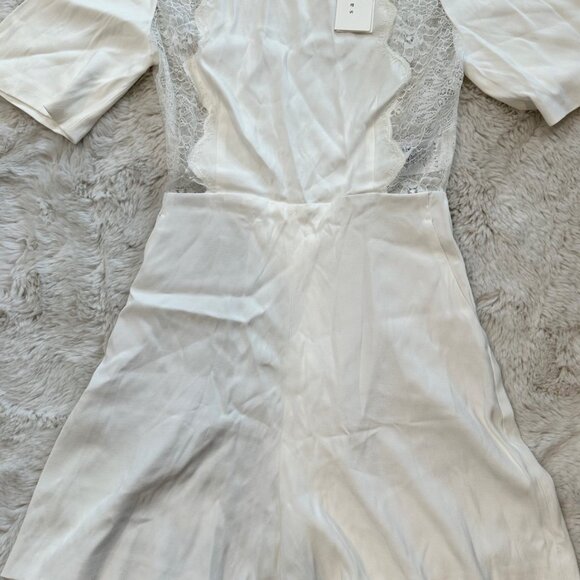 Sandro Paris Dilan Open-back Lace Panel Romper In Ecru White - Picture 1 of 4